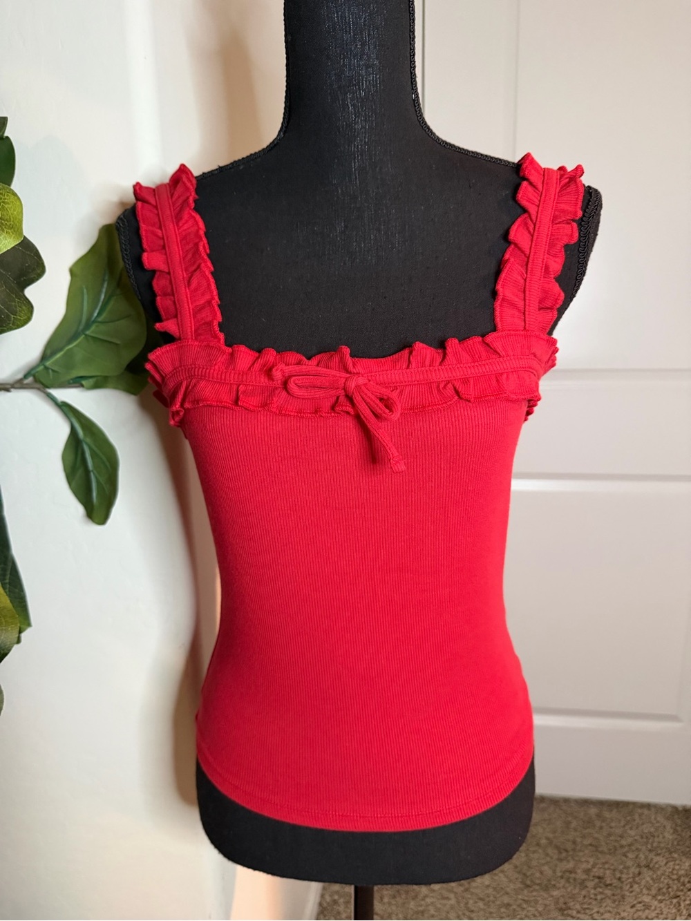 Hudson Jeans Red Ruffle-Trim Tank Top